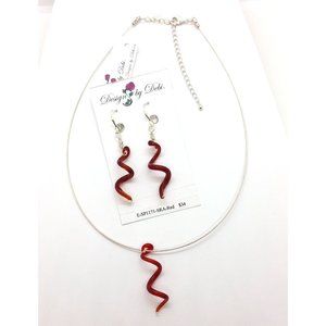 Red Glass Twist Necklace & OOAK Earrings